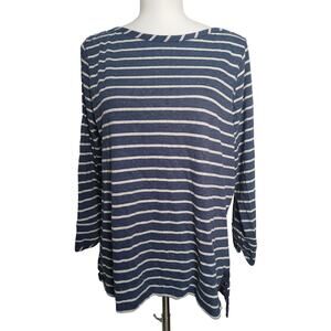 Hatley Boatneck 3/4 Sleeve Shirt Gray Navy Stripe Speckled XL